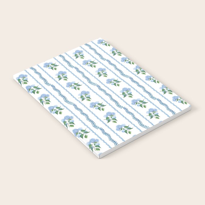 Hydrangea blue and white stripes coastal style Notebook Gallery Image 1