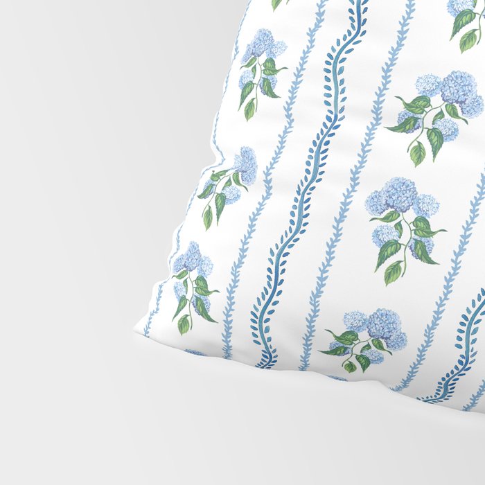 Hydrangea blue and white stripes coastal style Pillow Sham Gallery Image 4
