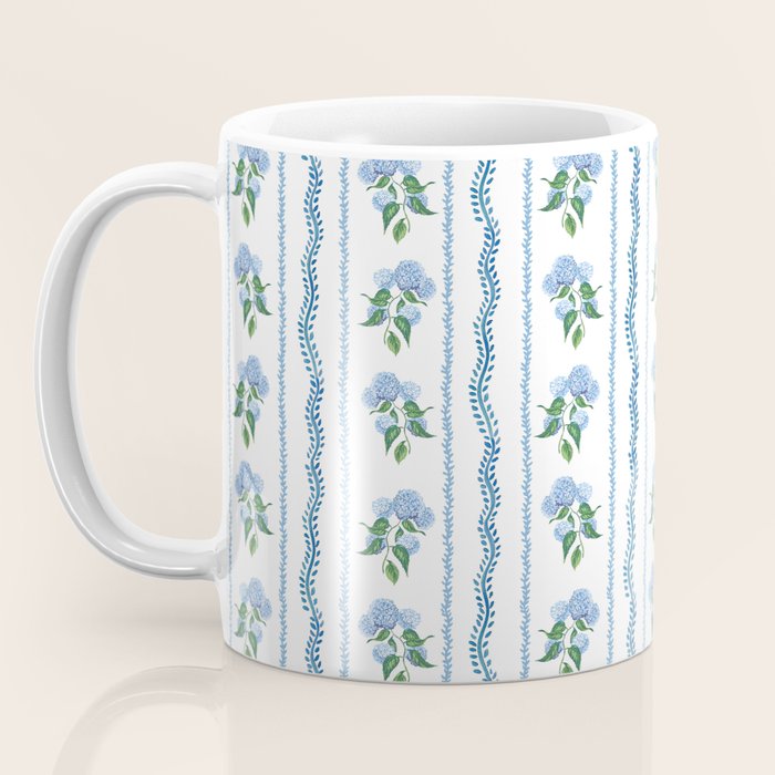 Hydrangea blue and white stripes coastal style Coffee Mug Gallery Image 3