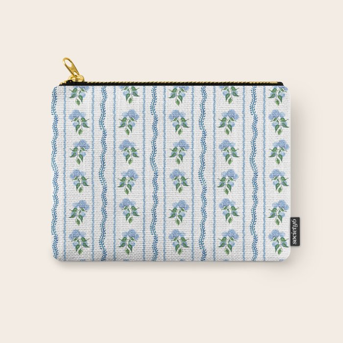 Hydrangea blue and white stripes coastal style Carry All Pouch Gallery Image 1