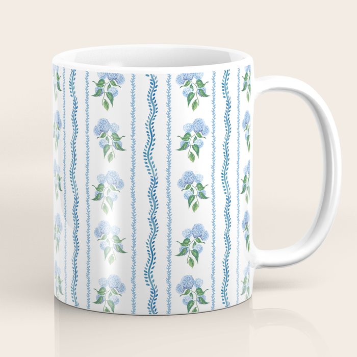 Hydrangea blue and white stripes coastal style Coffee Mug Gallery Image 1