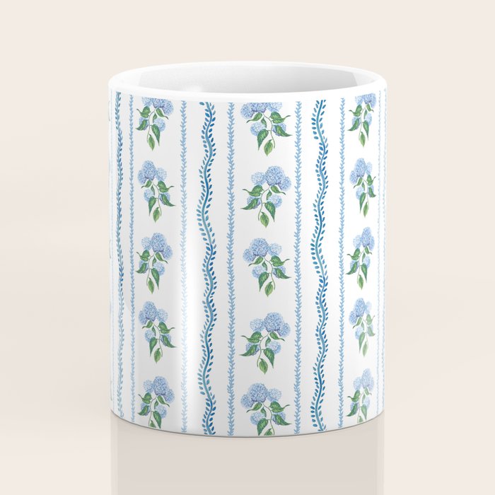 Hydrangea blue and white stripes coastal style Coffee Mug Gallery Image 4