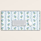 Hydrangea blue and white stripes coastal style Desk Mat Gallery Image 1