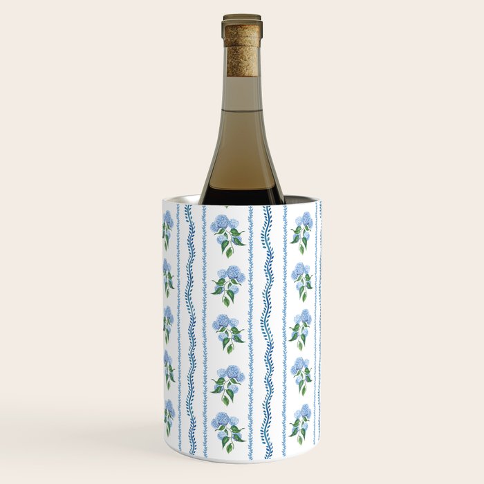 Hydrangea blue and white stripes coastal style Wine Chiller Gallery Image 2