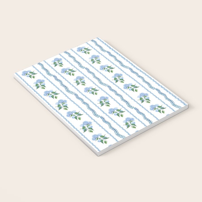 Hydrangea blue and white stripes coastal style Notebook Gallery Image 3