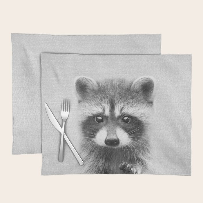 Raccoon - Black & White Placemat Gallery Image 1