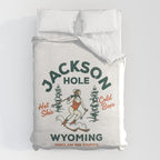Jackson Hole Wyoming: Pants Are For Tourists. Cool, Retro Girl Skiing Art Duvet Cover Gallery Image 6