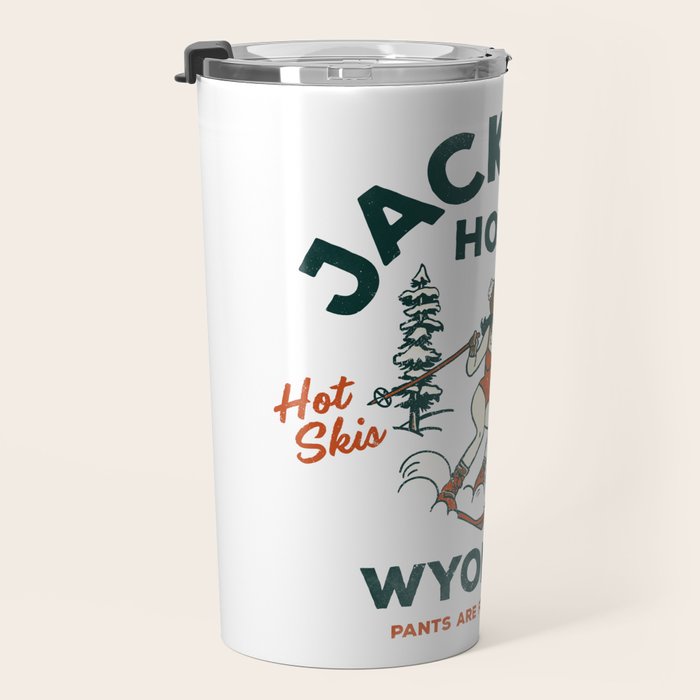 Jackson Hole Wyoming: Pants Are For Tourists. Cool, Retro Girl Skiing Art Travel Mug Gallery Image 3