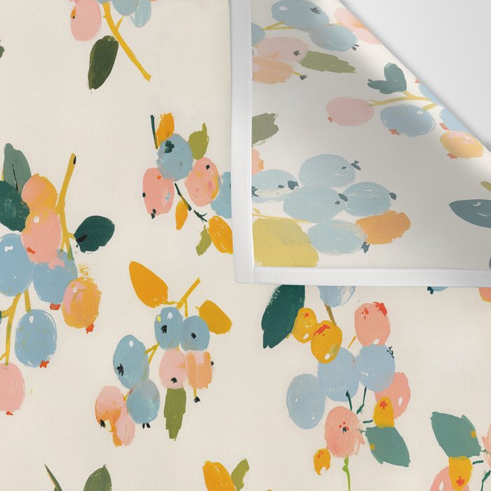 Blueberries Pattern - Pastel Watercolor Berries on Cream Background Wall Tapestry Gallery Image 3