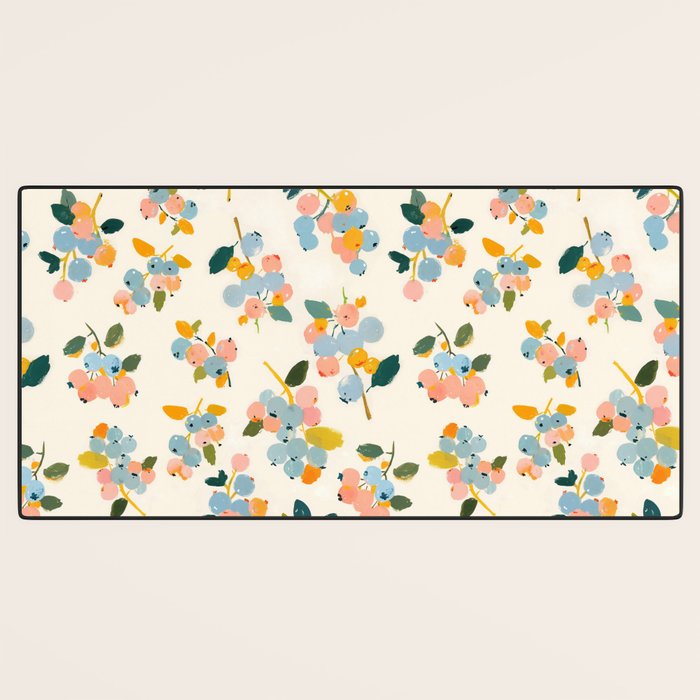 Blueberries Pattern - Pastel Watercolor Berries on Cream Background Desk Mat Gallery Image 3