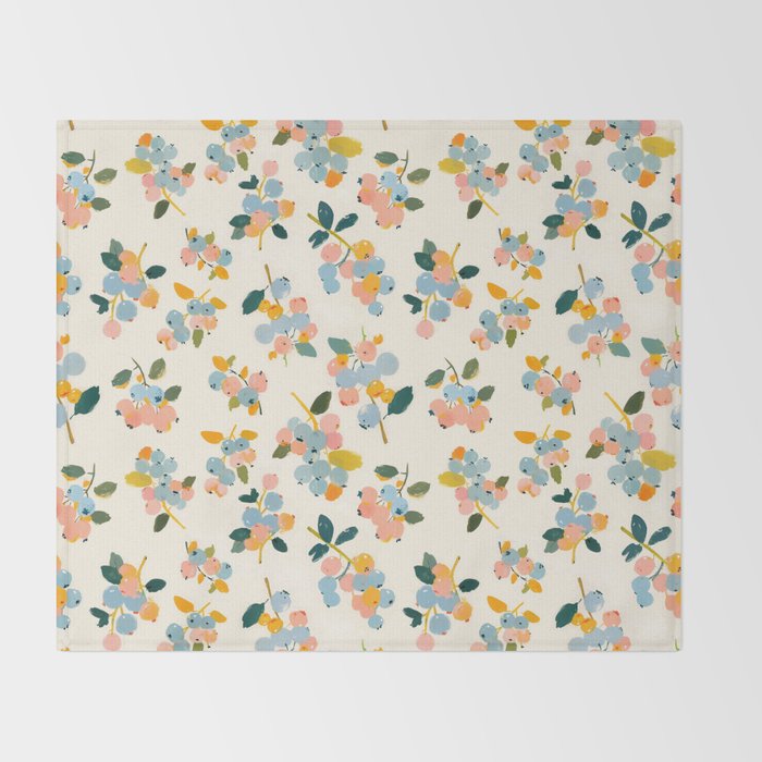 Blueberries Pattern - Pastel Watercolor Berries on Cream Background Throw Blanket Gallery Image 2