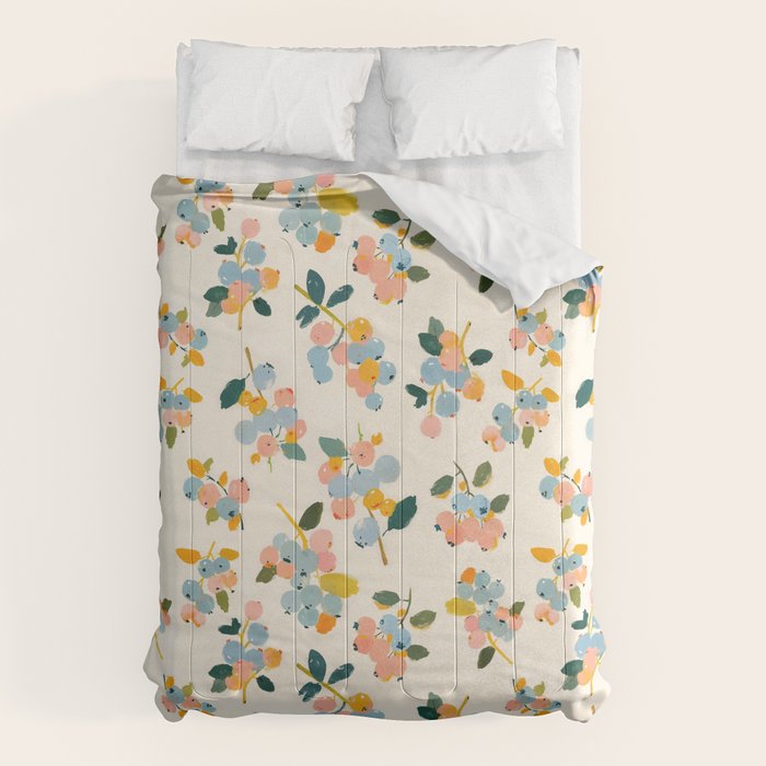 Blueberries Pattern - Pastel Watercolor Berries on Cream Background Comforter Gallery Image 6
