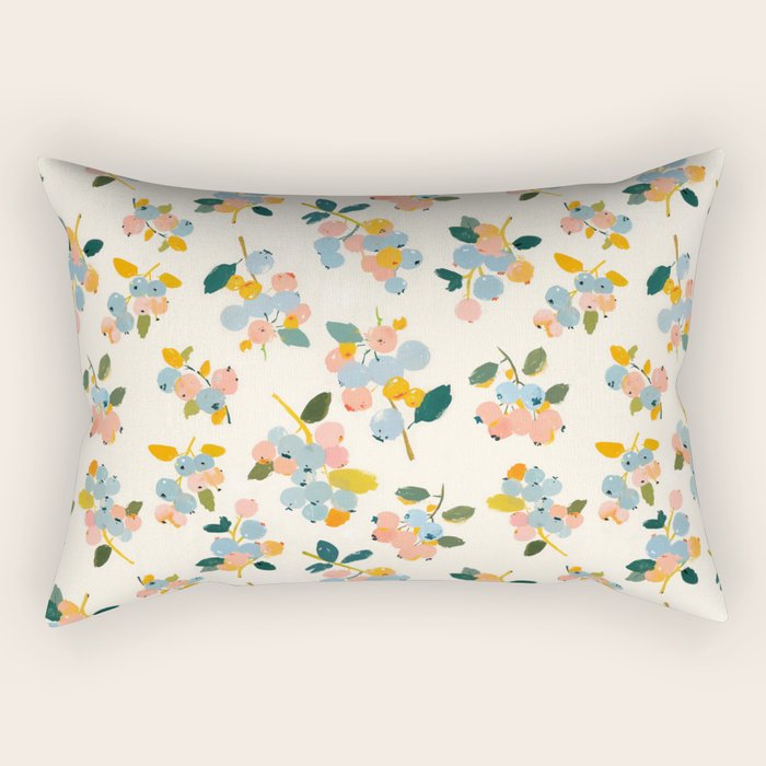 Blueberries Pattern - Pastel Watercolor Berries on Cream Background Rectangular Pillow Gallery Image 2