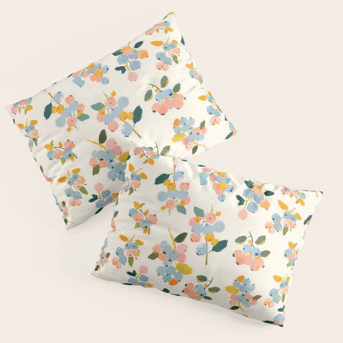 Blueberries Pattern - Pastel Watercolor Berries on Cream Background Pillow Sham Gallery Image 3