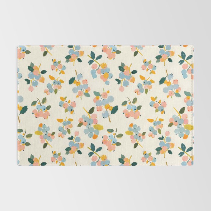 Blueberries Pattern - Pastel Watercolor Berries on Cream Background Rug Gallery Image 2