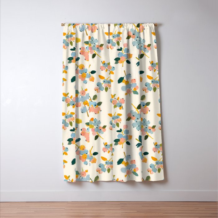 Blueberries Pattern - Pastel Watercolor Berries on Cream Background Window Curtain Gallery Image 3