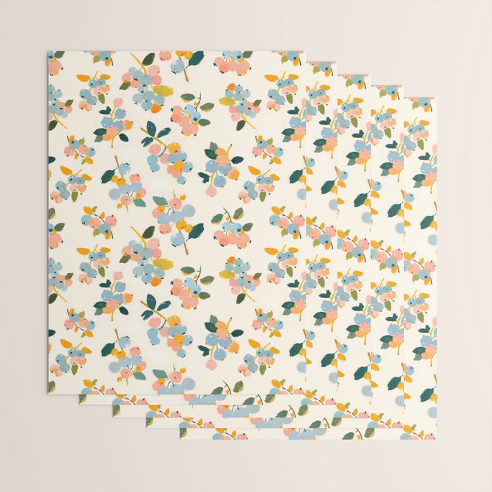 Blueberries Pattern - Pastel Watercolor Berries on Cream Background Wrapping Paper Gallery Image 3