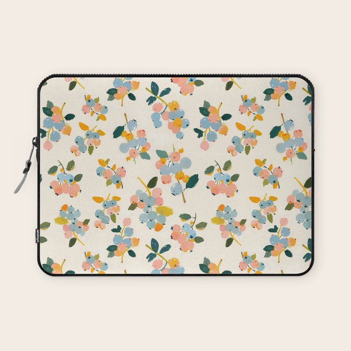 Blueberries Pattern - Pastel Watercolor Berries on Cream Background Laptop Sleeve Gallery Image 1