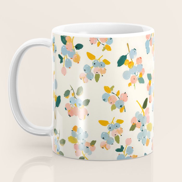 Blueberries Pattern - Pastel Watercolor Berries on Cream Background Coffee Mug Gallery Image 3
