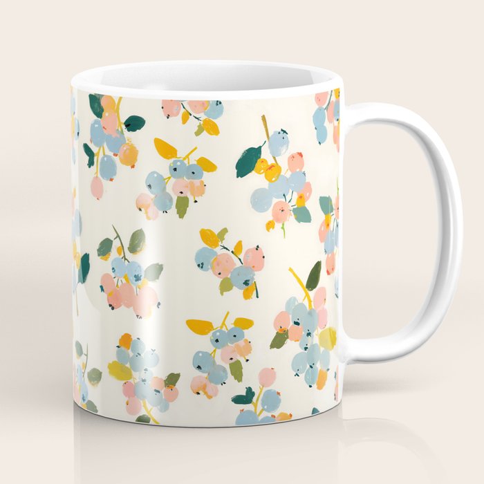 Blueberries Pattern - Pastel Watercolor Berries on Cream Background Coffee Mug Gallery Image 1