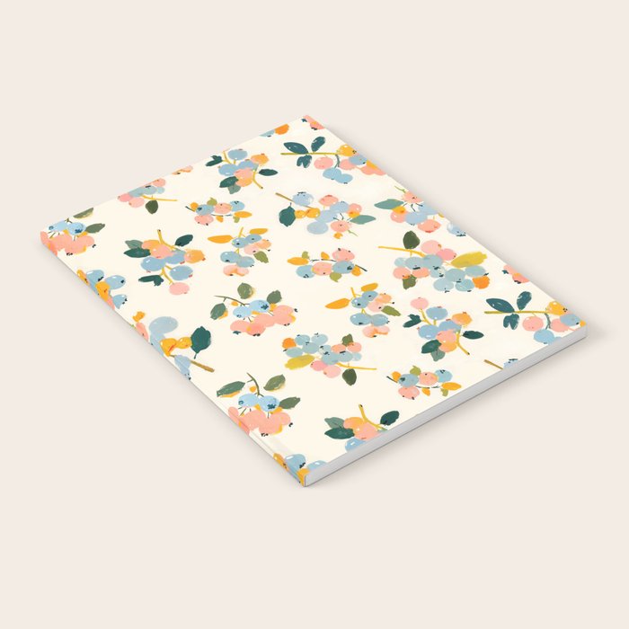 Blueberries Pattern - Pastel Watercolor Berries on Cream Background Notebook Gallery Image 1