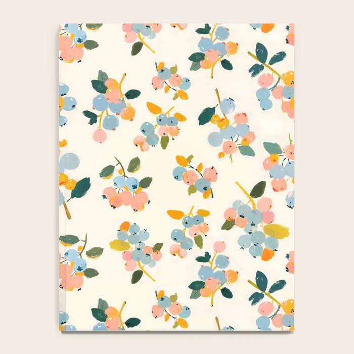 Blueberries Pattern - Pastel Watercolor Berries on Cream Background Notebook Gallery Image 4