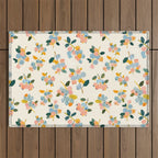 Blueberries Pattern - Pastel Watercolor Berries on Cream Background Outdoor Rug Gallery Image 1