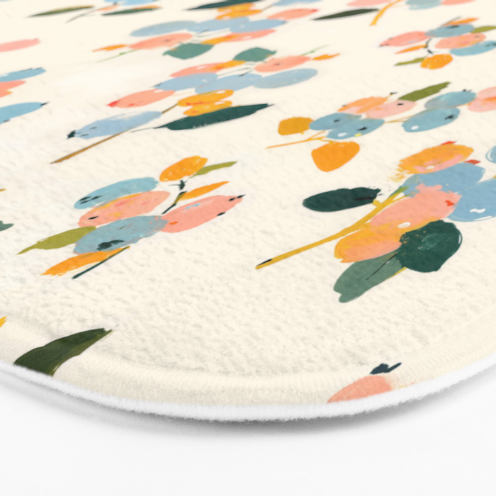Blueberries Pattern - Pastel Watercolor Berries on Cream Background Bath Mat Gallery Image 3