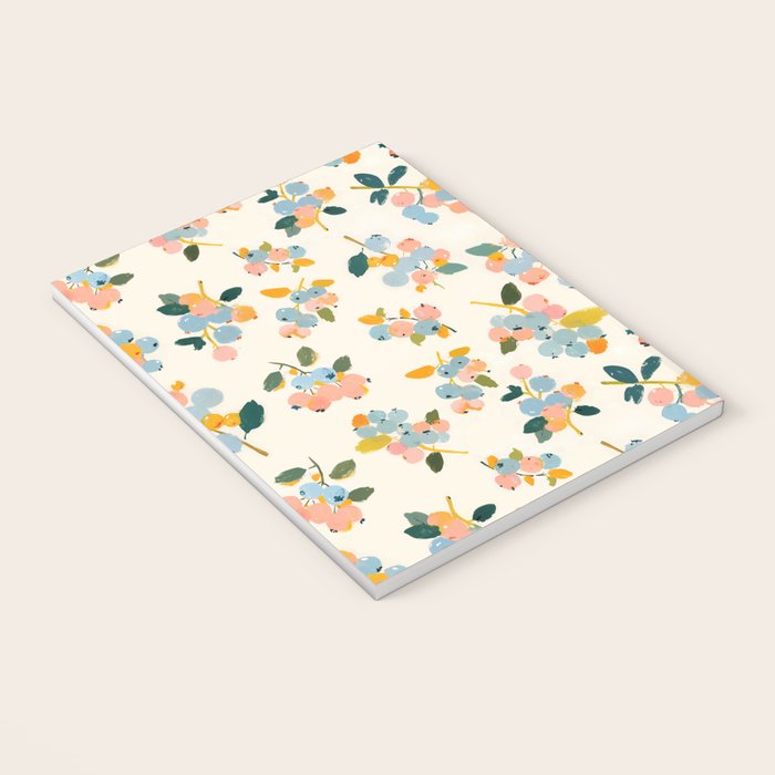 Blueberries Pattern - Pastel Watercolor Berries on Cream Background Notebook Gallery Image 3
