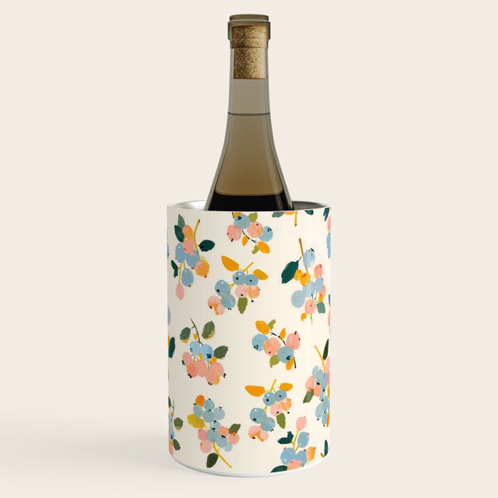 Blueberries Pattern - Pastel Watercolor Berries on Cream Background Wine Chiller Gallery Image 2