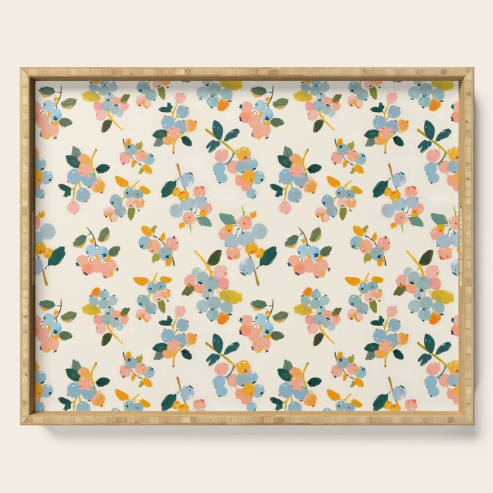 Blueberries Pattern - Pastel Watercolor Berries on Cream Background Serving Tray Gallery Image 1