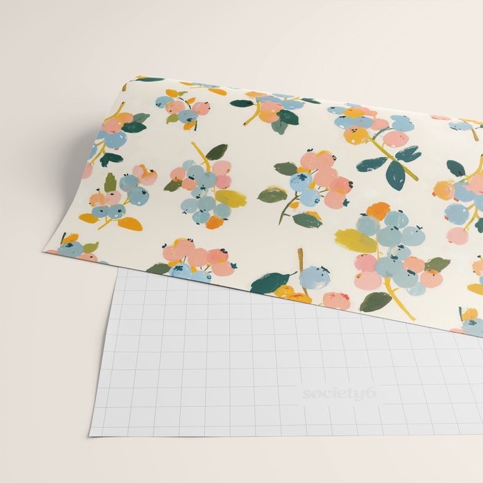Blueberries Pattern - Pastel Watercolor Berries on Cream Background Wrapping Paper Gallery Image 2
