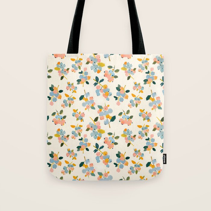 Blueberries Pattern - Pastel Watercolor Berries on Cream Background Tote Bag Gallery Image 1