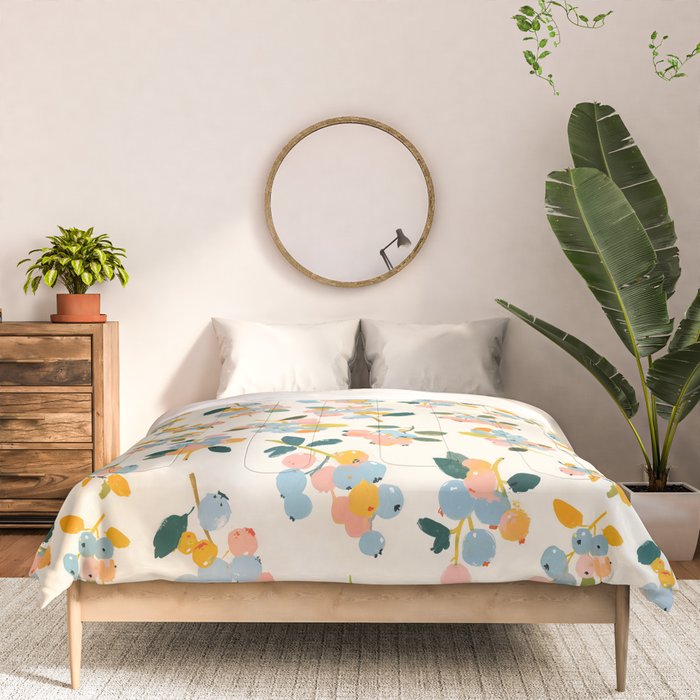 Blueberries Pattern - Pastel Watercolor Berries on Cream Background Comforter Gallery Image 3