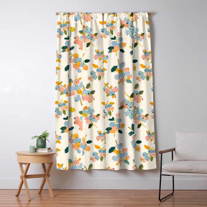 Blueberries Pattern - Pastel Watercolor Berries on Cream Background Window Curtain Gallery Image 5