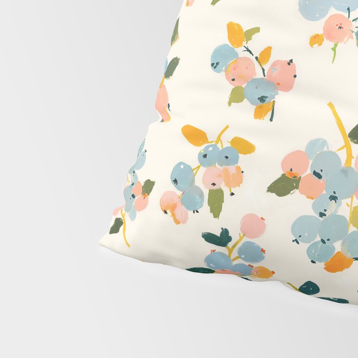 Blueberries Pattern - Pastel Watercolor Berries on Cream Background Pillow Sham Gallery Image 4