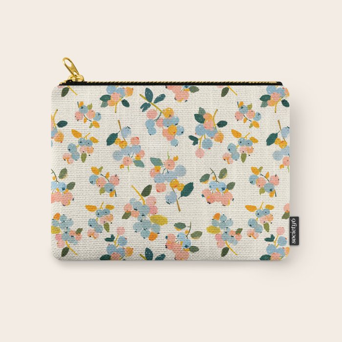 Blueberries Pattern - Pastel Watercolor Berries on Cream Background Carry All Pouch Gallery Image 1