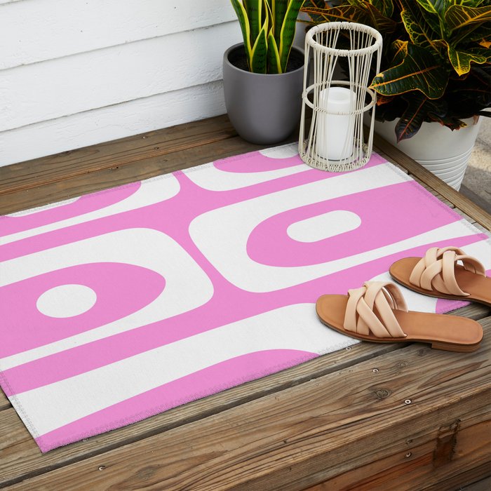 Pink Mid Century Modern Piquet Minimal Abstract Outdoor Rug Gallery Image 2