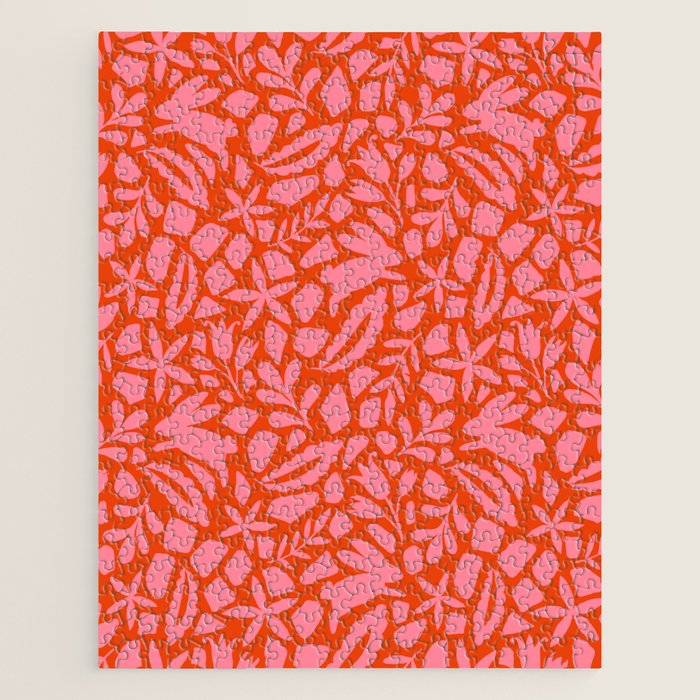 Folk Art Bunnies - Tomato and Pink Jigsaw Puzzle Gallery Image 1