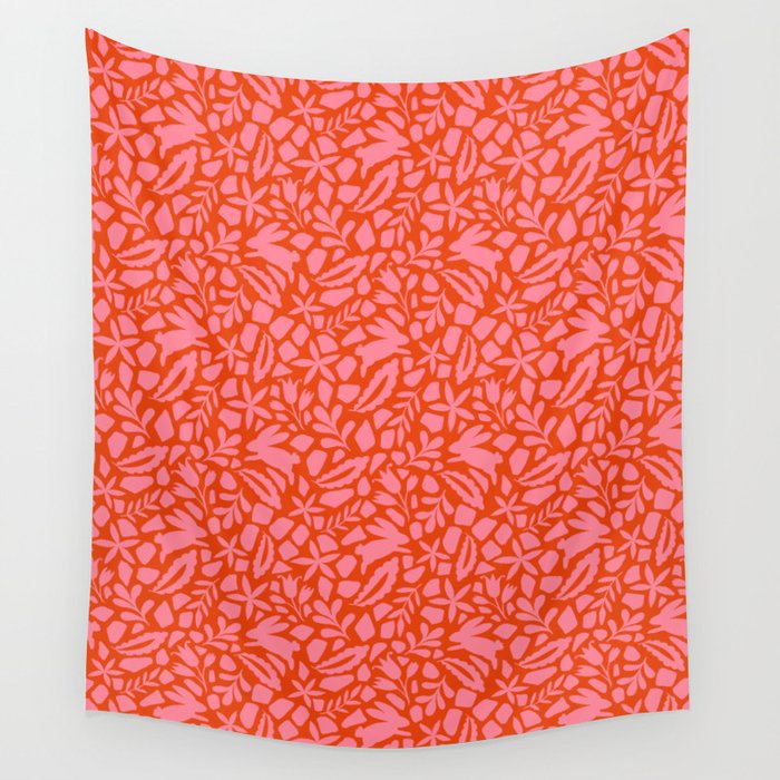 Folk Art Bunnies - Tomato and Pink Wall Tapestry Gallery Image 4