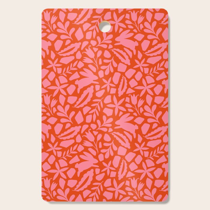 Folk Art Bunnies - Tomato and Pink Cutting Board Gallery Image 1