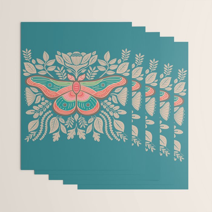 Moth Floral | Teal Wrapping Paper Gallery Image 3