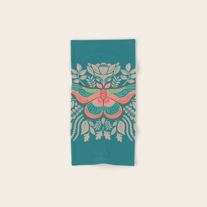 Moth Floral | Teal Bath Towel Gallery Image 1