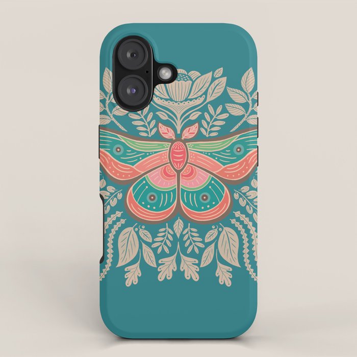 Moth Floral | Teal iPhone Case Gallery Image 1