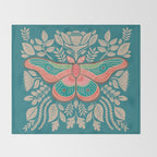 Moth Floral | Teal Throw Blanket Gallery Image 2