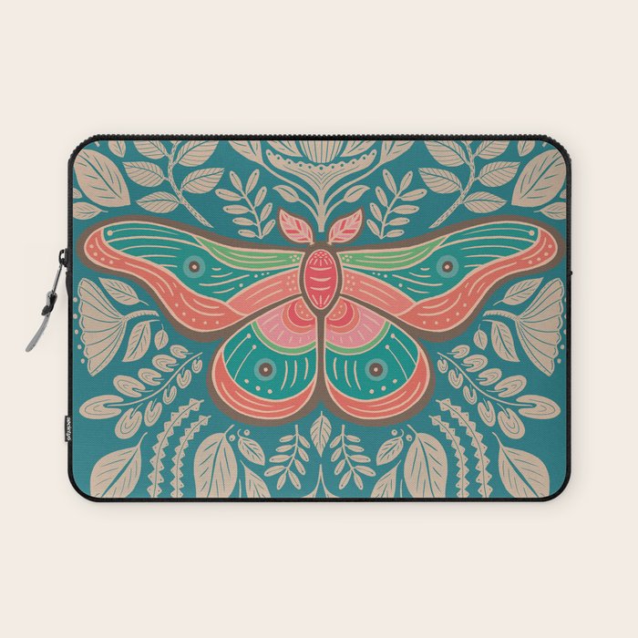 Moth Floral | Teal Laptop Sleeve Gallery Image 1