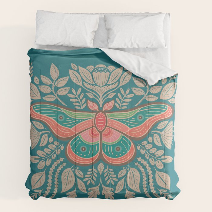 Moth Floral | Teal Comforter Gallery Image 2