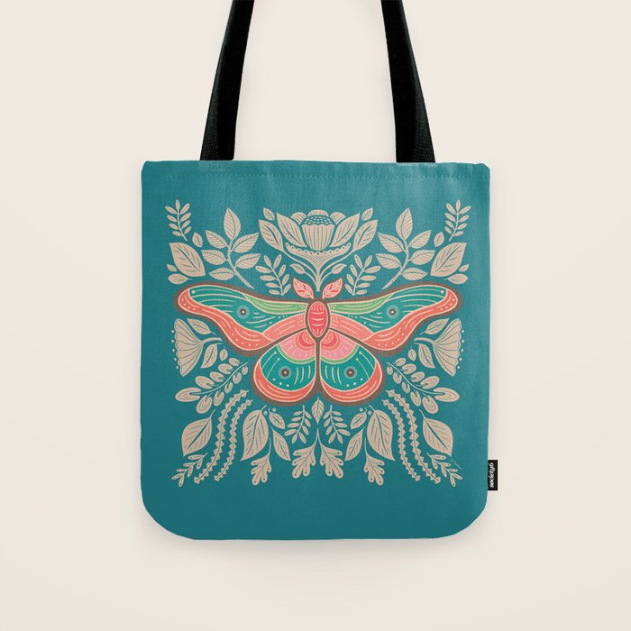 Moth Floral | Teal Tote Bag Gallery Image 1