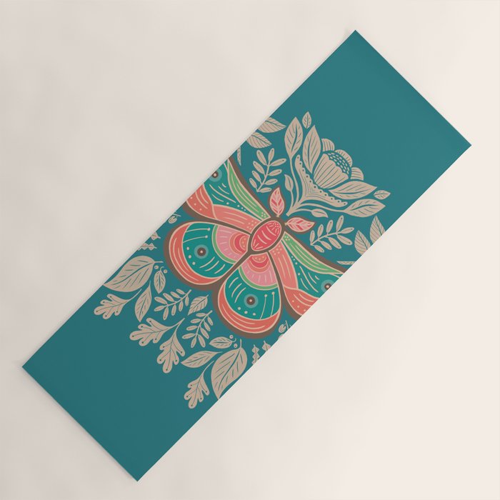 Moth Floral | Teal Yoga Mat Gallery Image 1