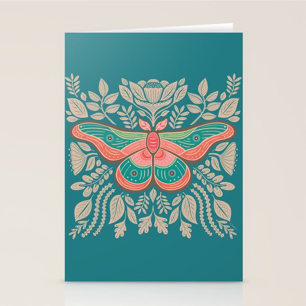 Moth Floral | Teal Stationery Card Gallery Image 2